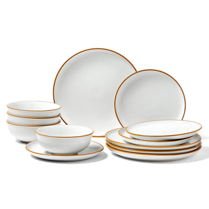 White Ceramic Dinnerware Set for 4 – Scratch-Resistant Round Plates & Bowls, Dishwasher & Microwave Safe, Perfect for Dessert, Salad, Soup, or Pasta