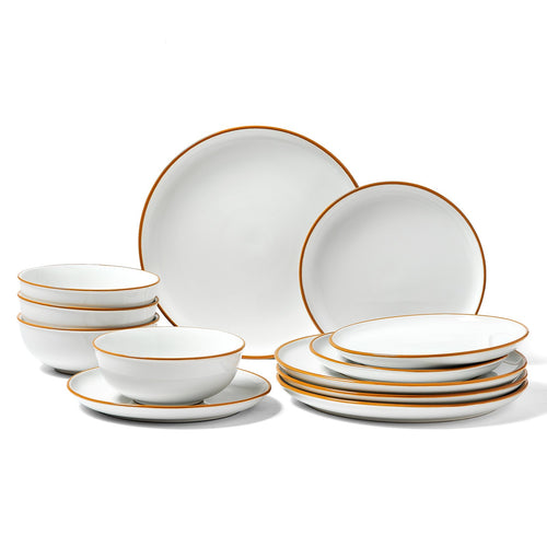 White Ceramic Dinnerware Set for 4 – Scratch-Resistant Round Plates & Bowls, Dishwasher & Microwave Safe, Perfect for Dessert, Salad, Soup, or Pasta